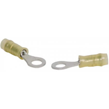 RING TERMINAL/#4 stud/tab size, female, insulated, yellow, tin plating, copper material, nylon insulation, 300 VAC. For use with 26-22 gauge wire. 323914 pack of 100