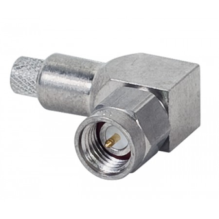 SMA CONNECTOR/Male, plug, 50 Ohms, 18 GHz, right angle, stainless steel. For use with RG-58, RG-58A, RG-58B, RG-58C.   pack of 100