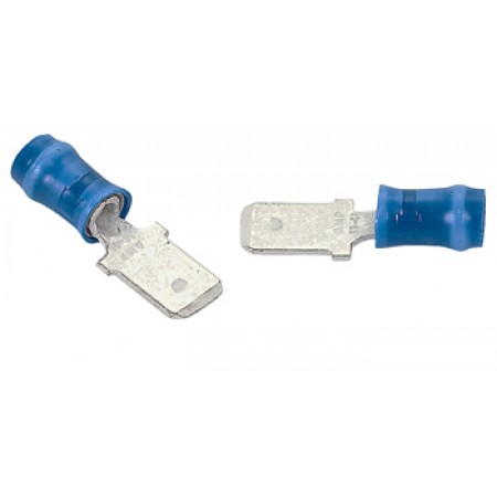 TAB/Male, insulated, blue, PIDG series. Stud/tab size: 6.35 mm X .81 mm. For use with 16-14 gauge wire.  660242 pack of 100